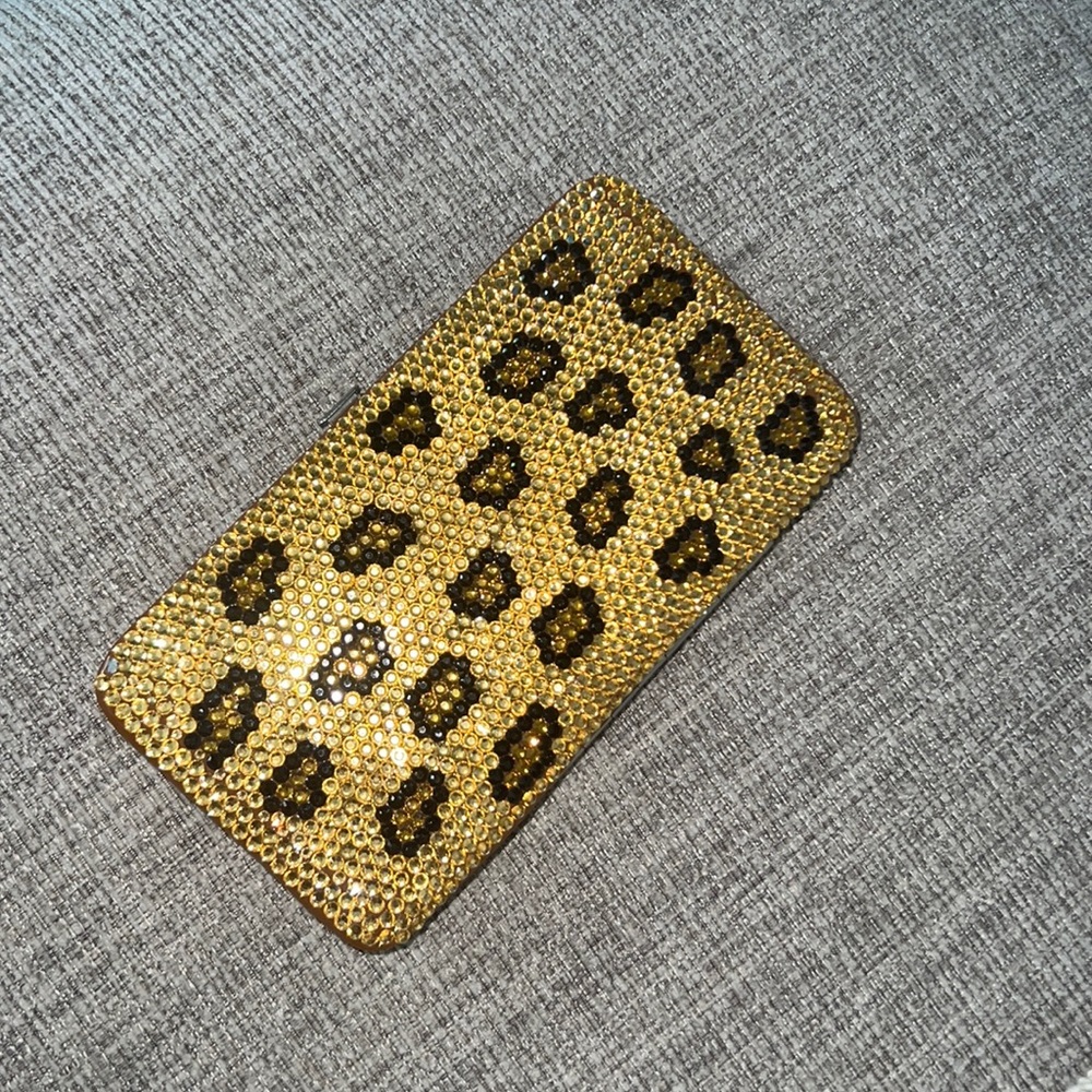 Leopard bedazzled case wallet